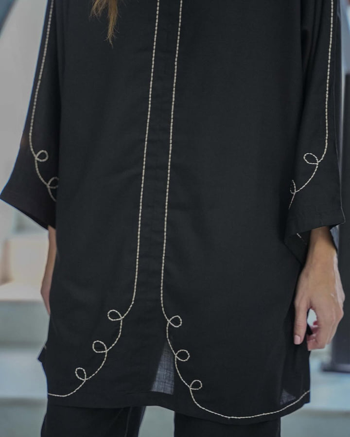 Embroidery Black Italian Cotton Viscose Blend Co-Ord Set