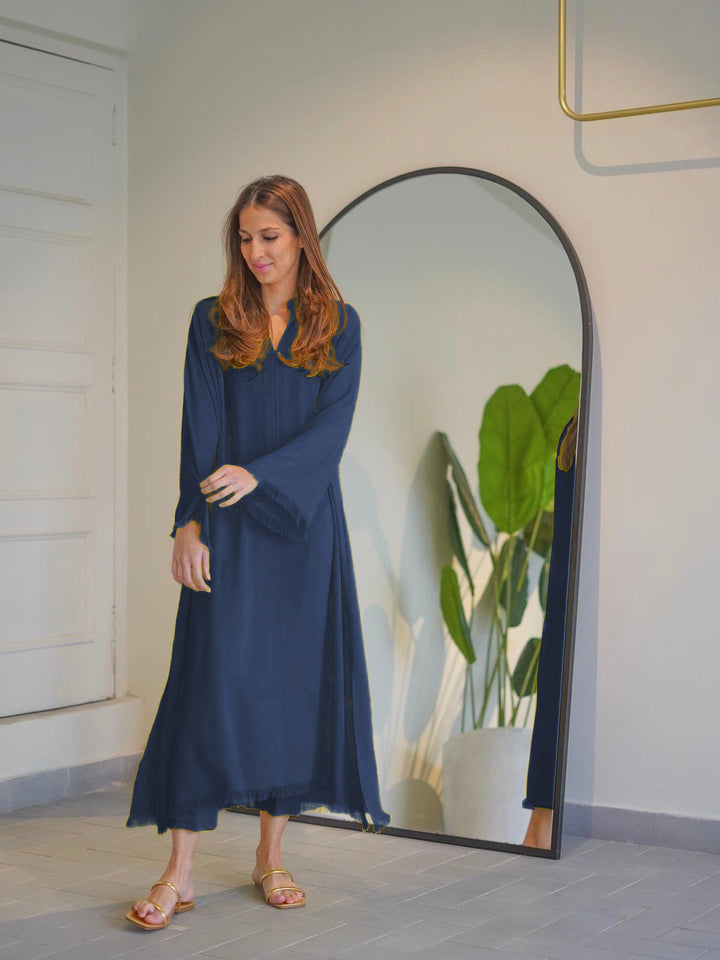 Navy-Blue Pakistani Hand-Pulled Shredded Threads Co-ord Set