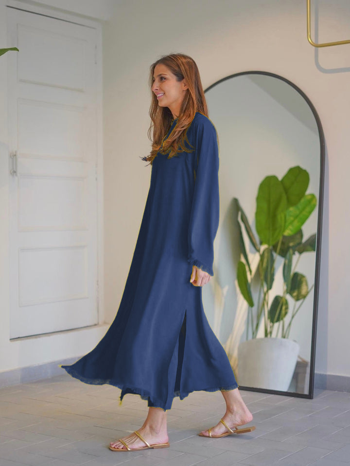 Navy-Blue Pakistani Hand-Pulled Shredded Threads Co-ord Set