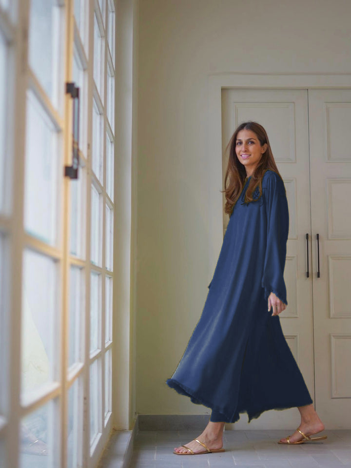 Navy-Blue Pakistani Hand-Pulled Shredded Threads Co-ord Set