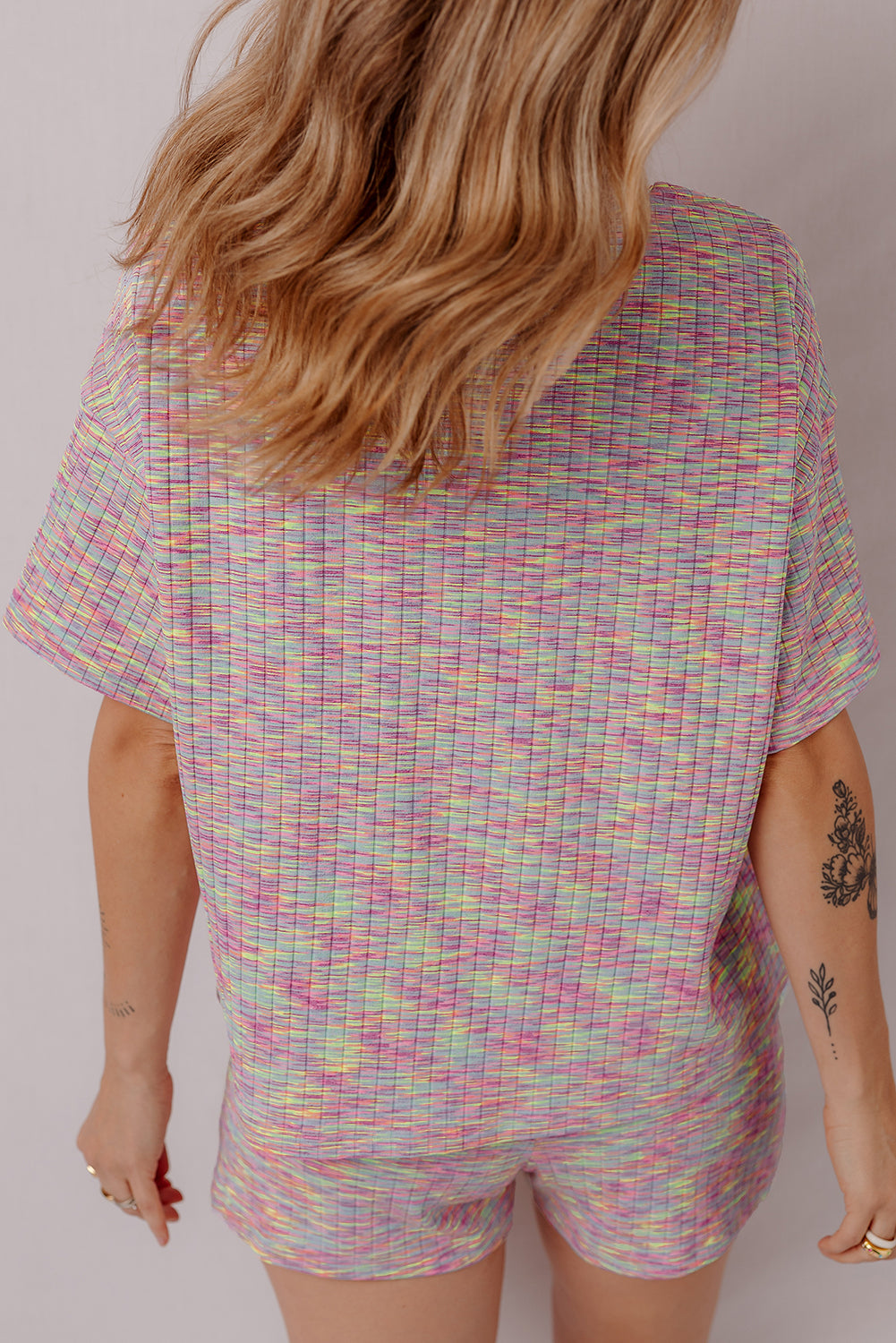 Women’s Multicolor Textured Print Short Sleeve Top and Shorts Set