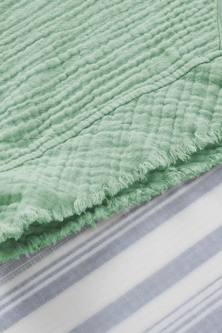 Green Frayed Batwing Sleeve Textured Cotton Blouse