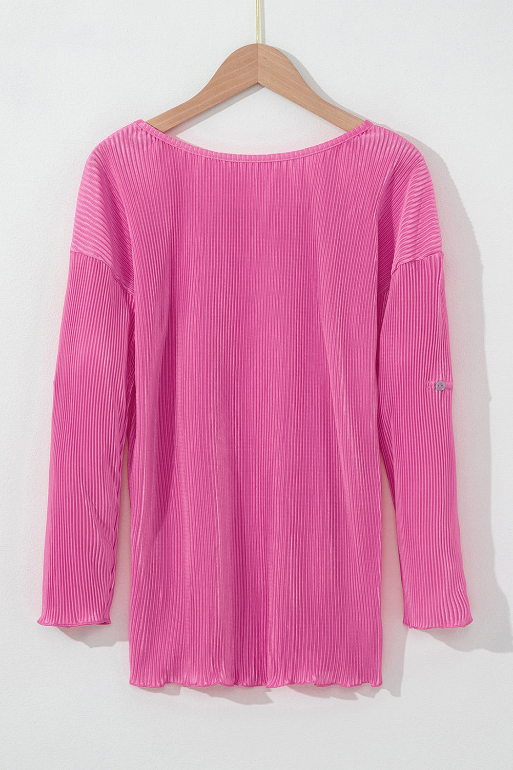 Rose Pleated Texture Roll Tab Sleeve Blouse