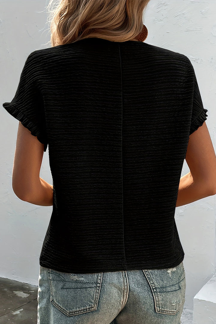 Black Textured Short Sleeve Casual T-Shirt