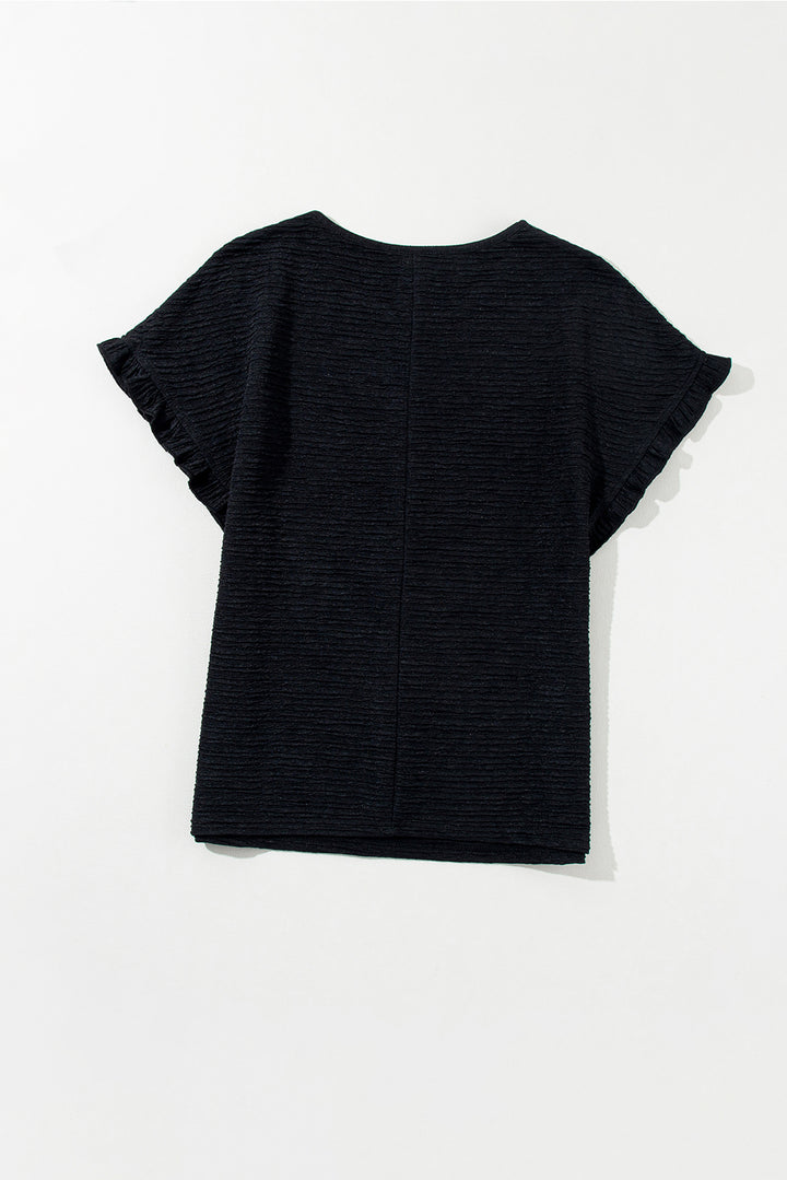 Black Textured Short Sleeve Casual T-Shirt