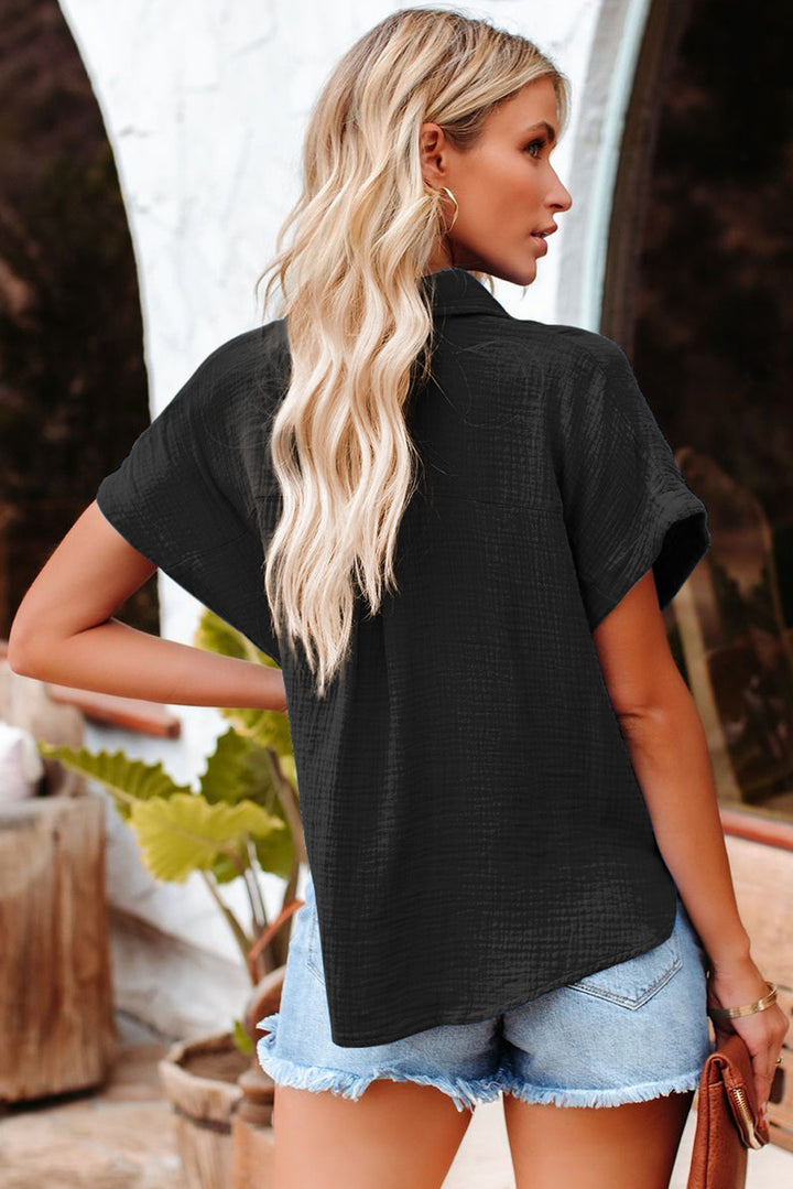 Cotton Crinkle Cotton Loose Short Sleeve Shirt