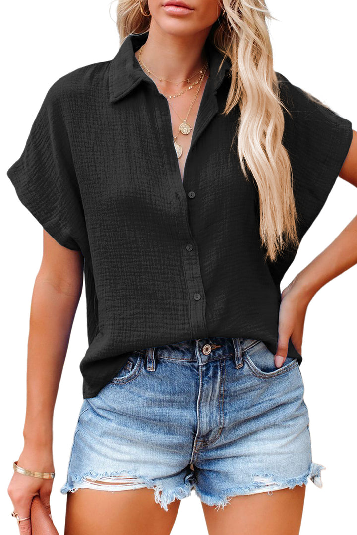 Cotton Crinkle Cotton Loose Short Sleeve Shirt