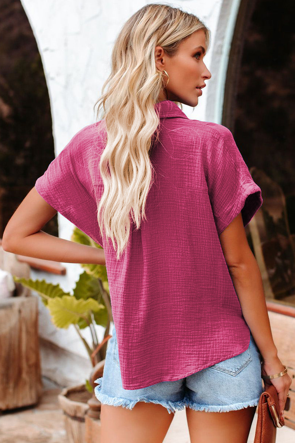 Cotton Crinkle Cotton Loose Short Sleeve Shirt