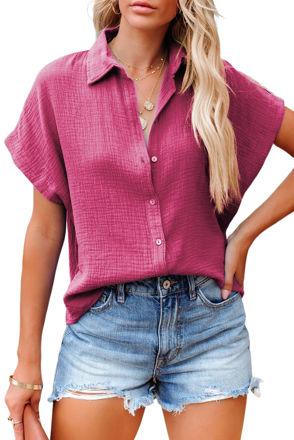 Cotton Crinkle Cotton Loose Short Sleeve Shirt