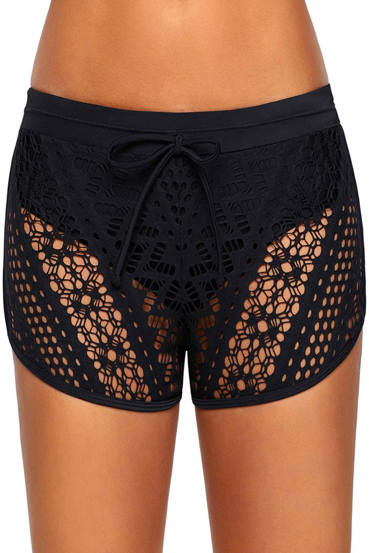 Black Crochet Lace Drawstring Beach Shorts