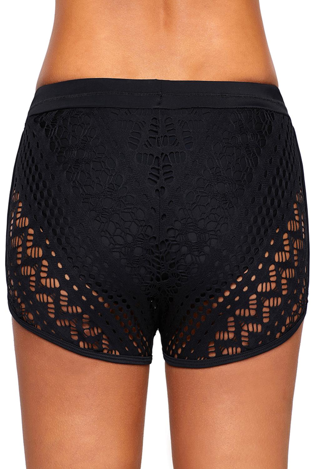 Black Crochet Lace Drawstring Beach Shorts