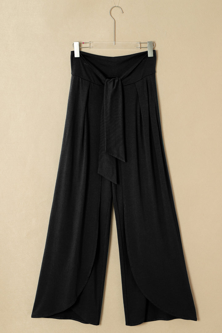 Black Knotted Drop Waist Split Leg Relaxed Pants