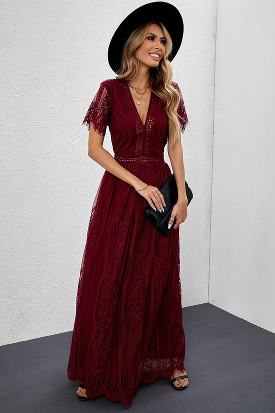 Fiery Red Blue Fill Your Heart Lace Maxi Dress