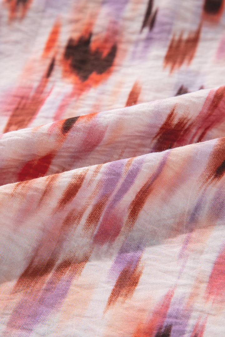 Pink Abstract Printed Flutter Sleeve Daring Cutout Long Dress