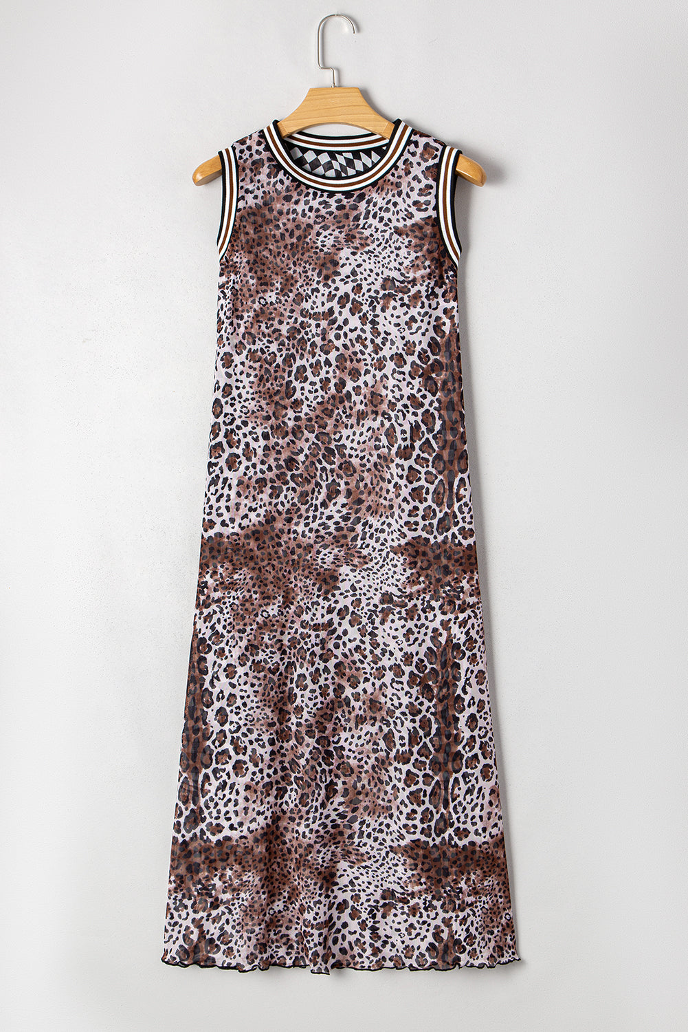 Multicolour Leopard Checkered Double Printed Reversible Sleeveless Long Dress