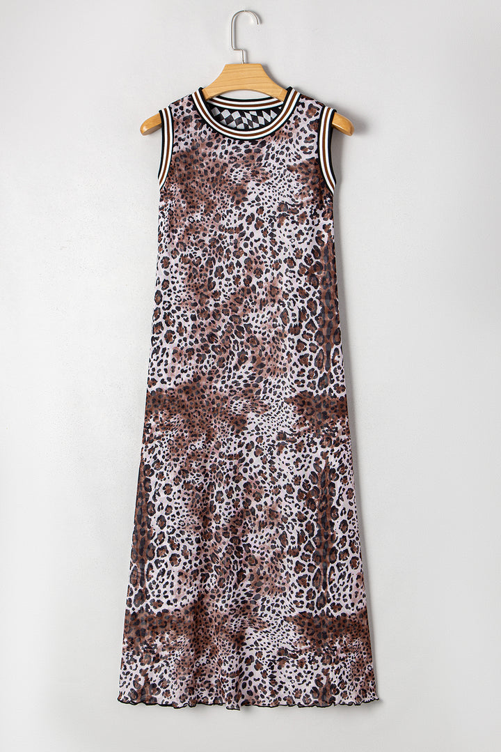 Multicolour Leopard Checkered Double Printed Reversible Sleeveless Long Dress