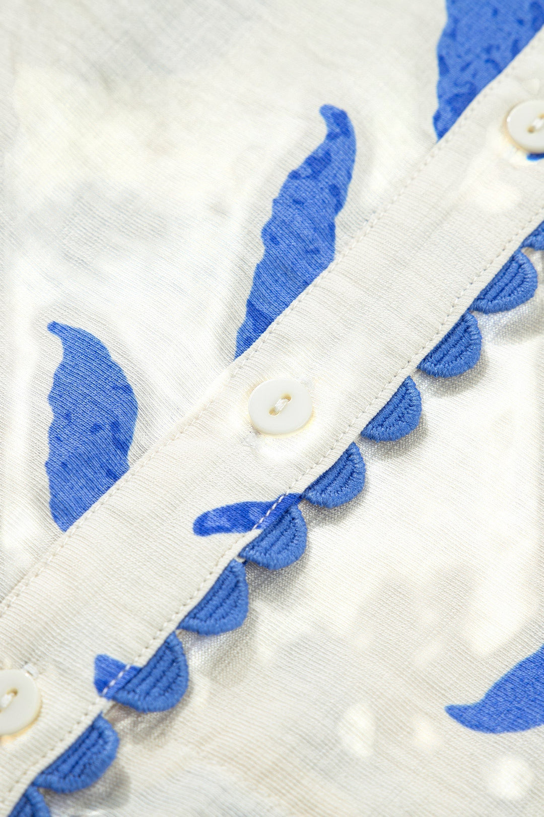 Sky Blue Leafy Botanical Print Side Tie Button Down Maxi Dress