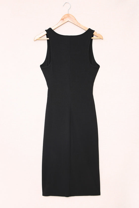 Black Criss Cross Cut-out Slits Sleeveless Midi Dress | Women