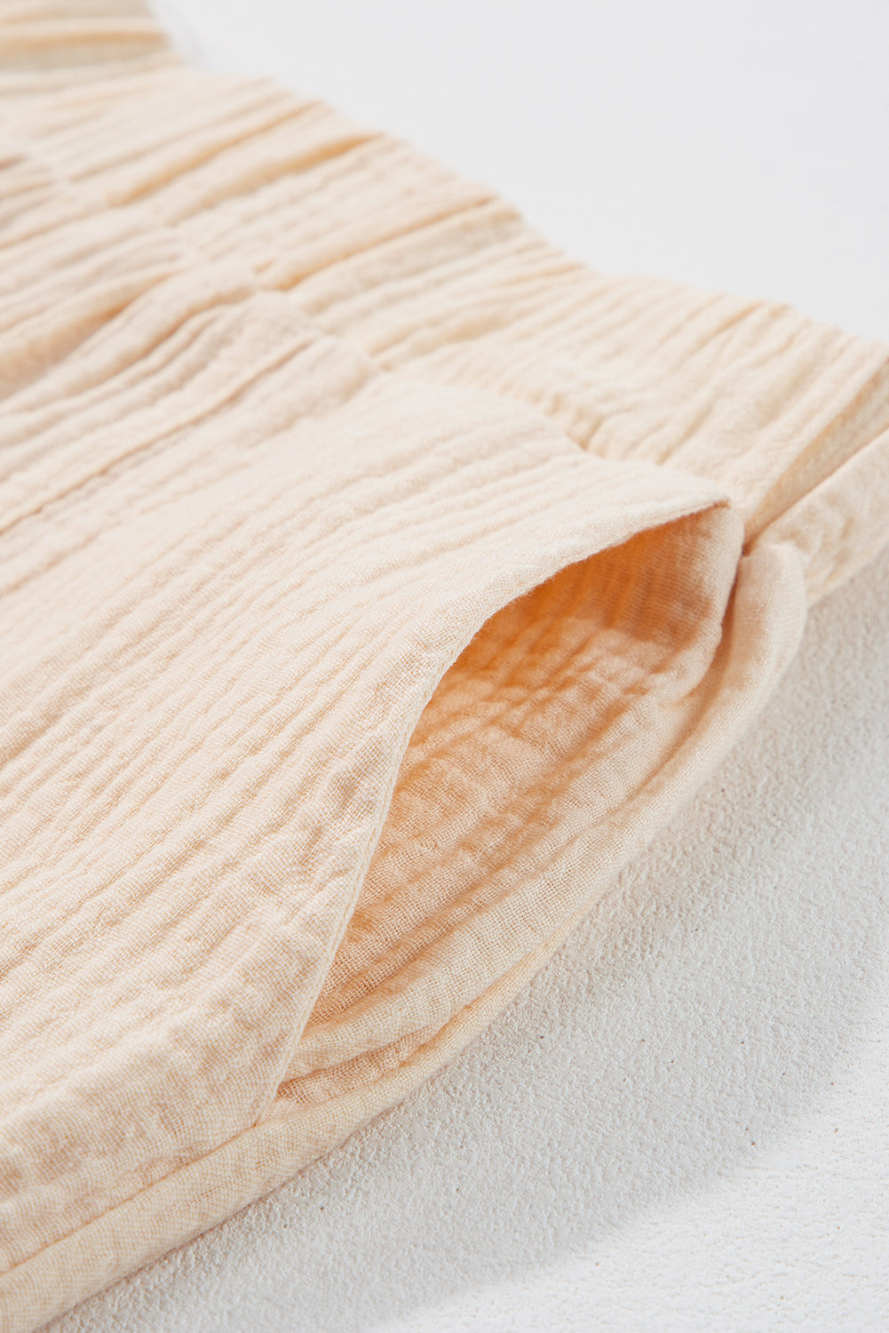 Parchment Cotton Crinkle Textured Polo Shirt and High Waist Shorts Set