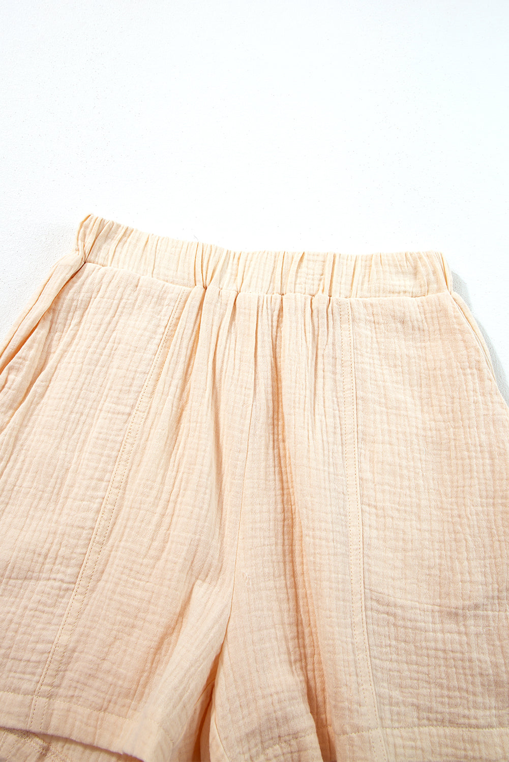Parchment Cotton Crinkle Textured Polo Shirt and High Waist Shorts Set