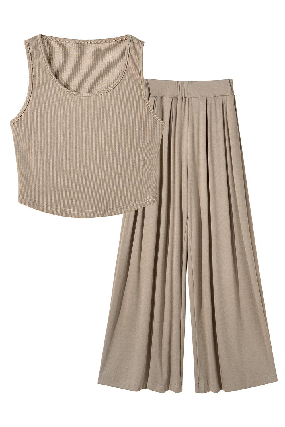 Parchment Textured Sleeveless Crop Top and Wide Leg Pants Outfit | Women