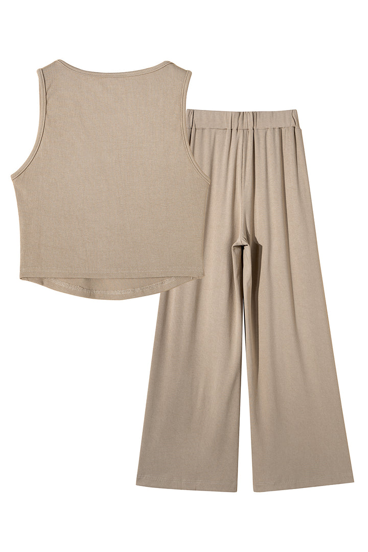 Parchment Textured Sleeveless Crop Top and Wide Leg Pants Outfit | Women