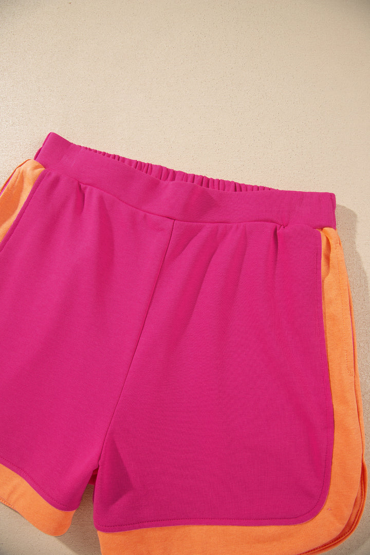 Pitaya Pink Color Block Accent Half Zip Top Athleisure Shorts Set