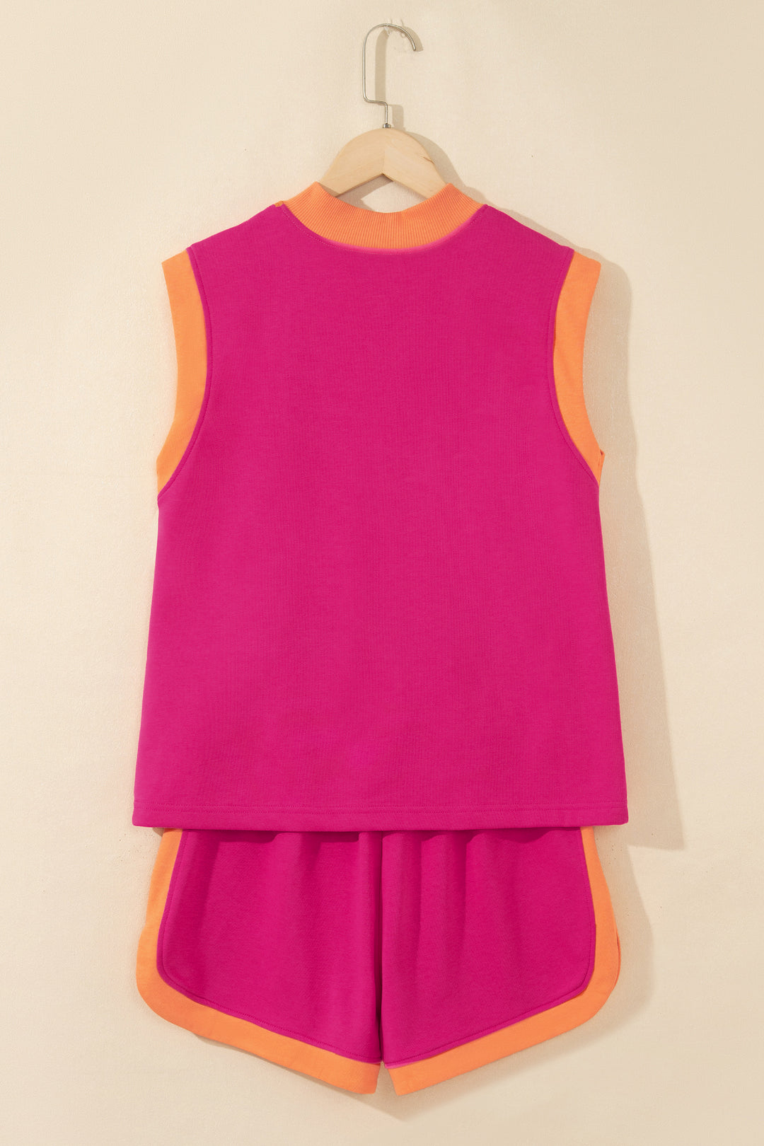 Pitaya Pink Color Block Accent Half Zip Top Athleisure Shorts Set