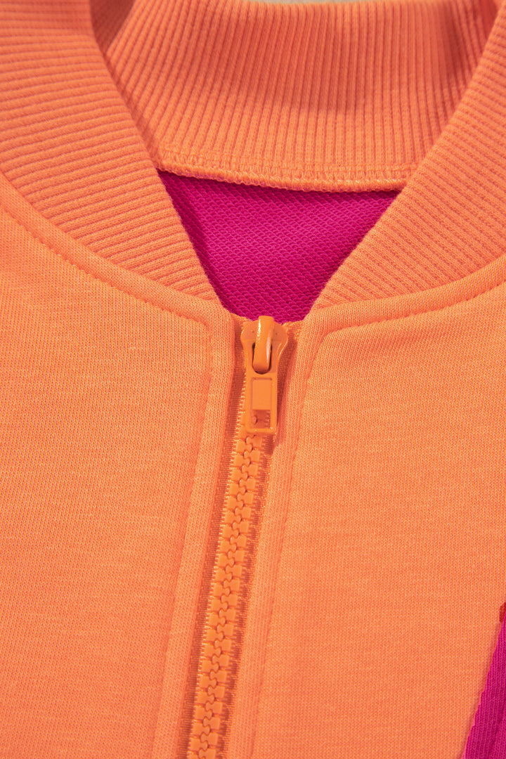 Pitaya Pink Color Block Accent Half Zip Top Athleisure Shorts Set