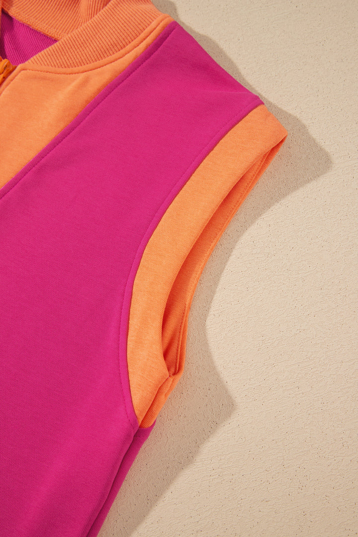 Pitaya Pink Color Block Accent Half Zip Top Athleisure Shorts Set