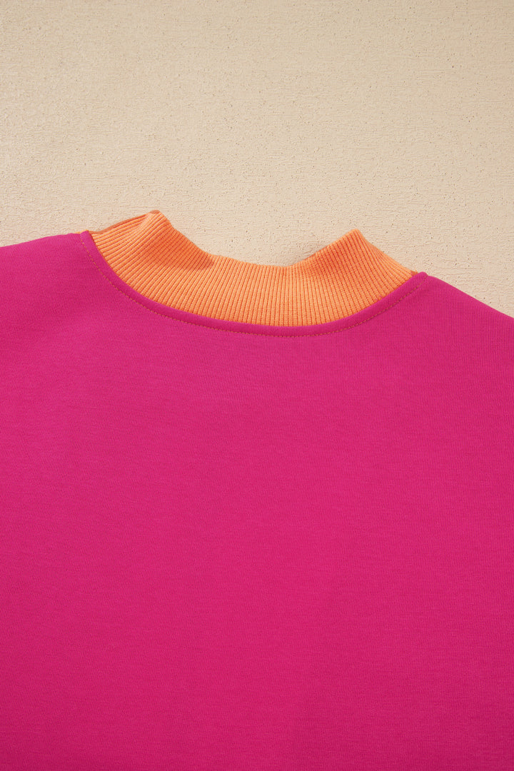 Pitaya Pink Color Block Accent Half Zip Top Athleisure Shorts Set