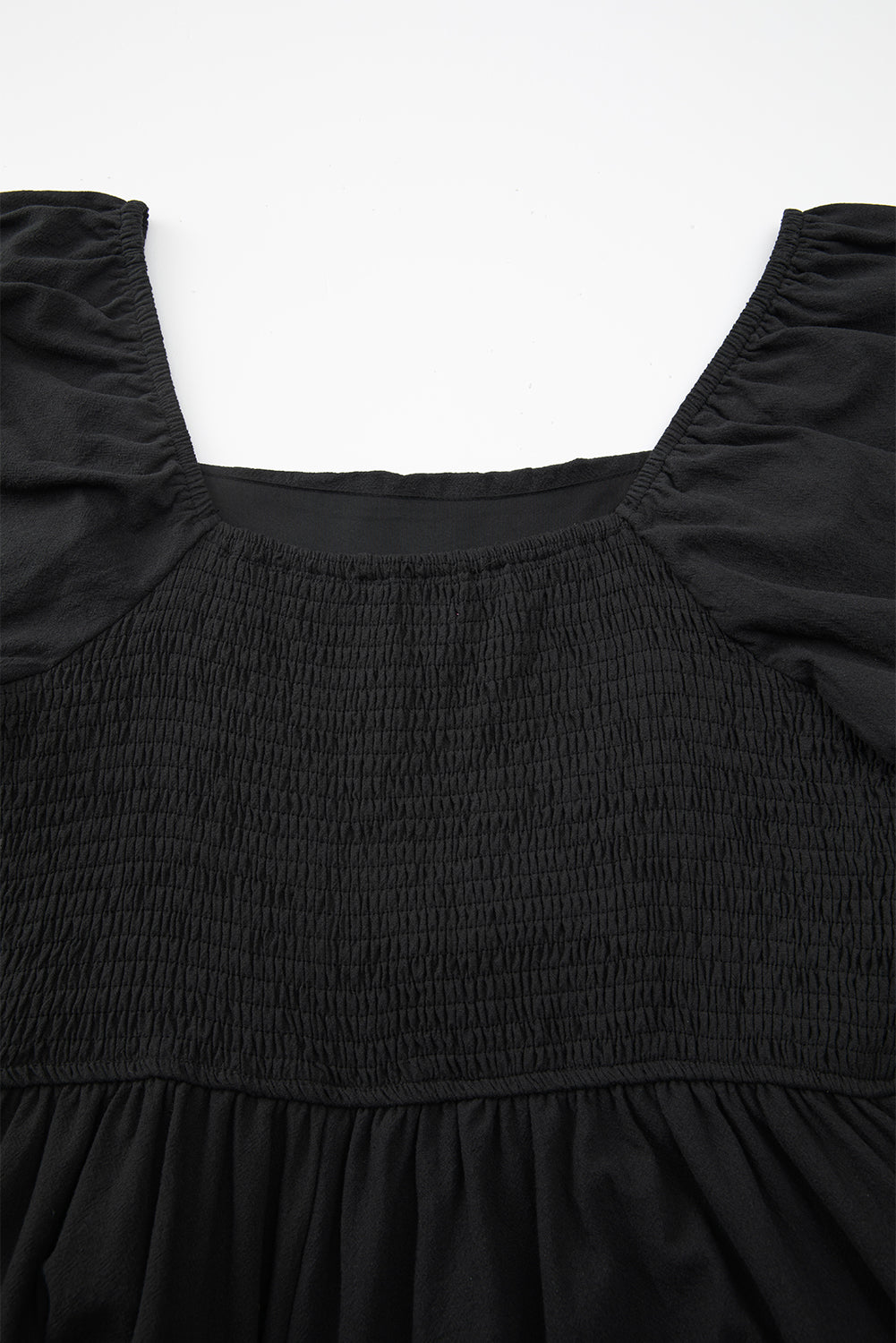 Black Square Neck Ruched Puff Sleeve Romper