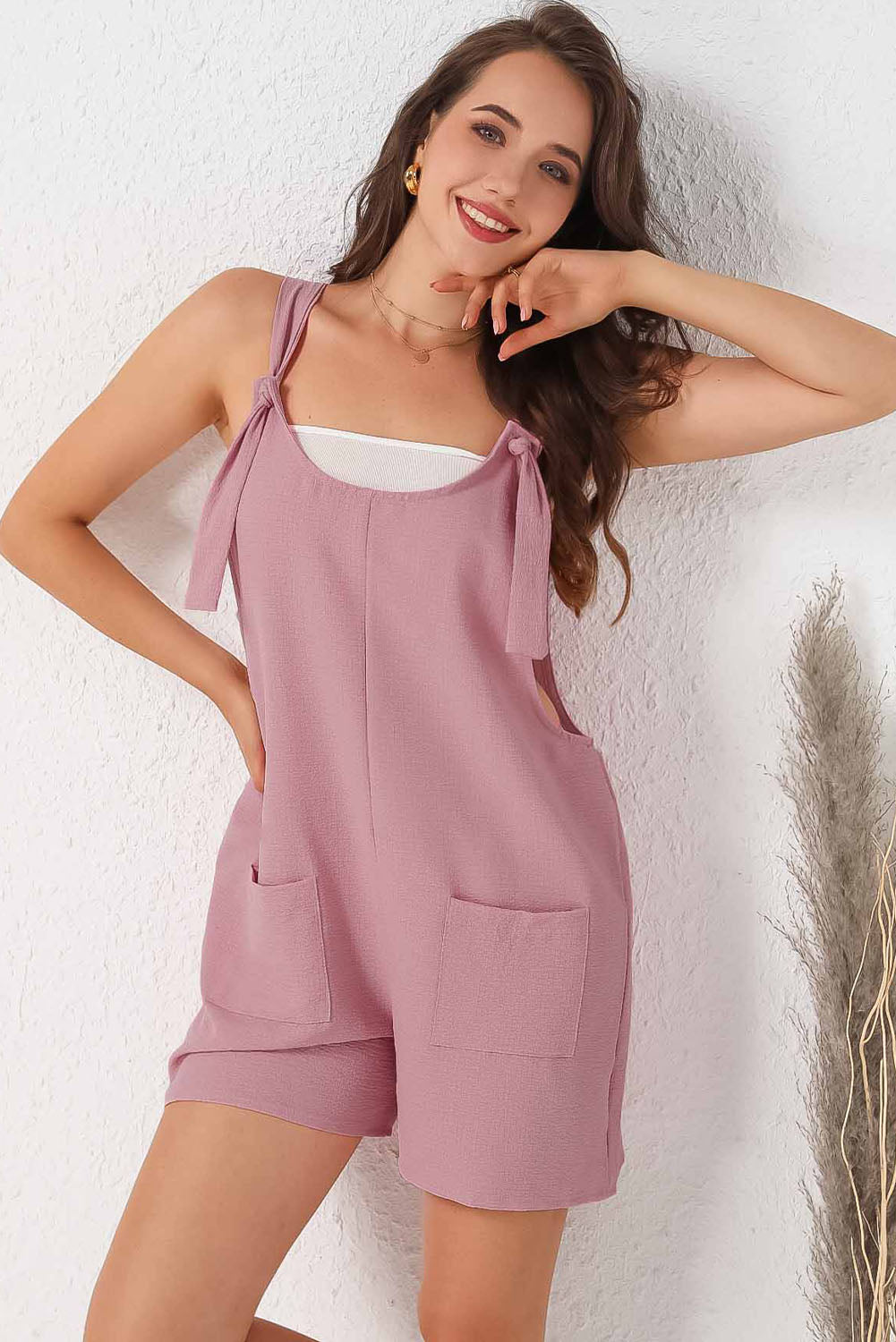 Pink Ripped Surplice V Neck Bubble Sleeve Romper