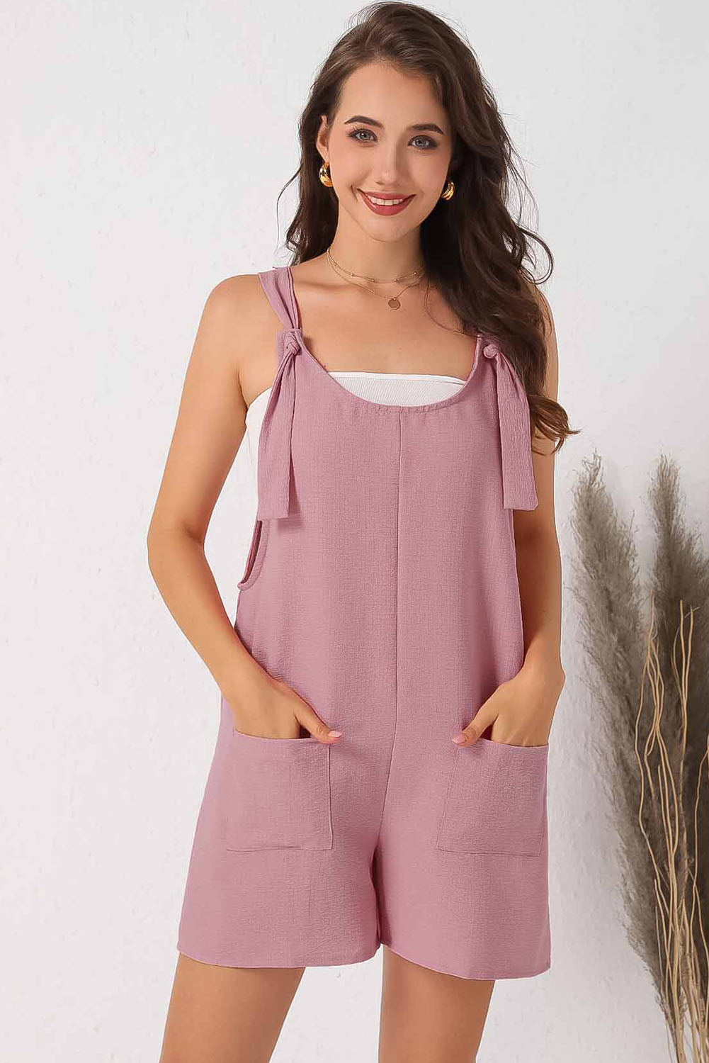 Pink Ripped Surplice V Neck Bubble Sleeve Romper