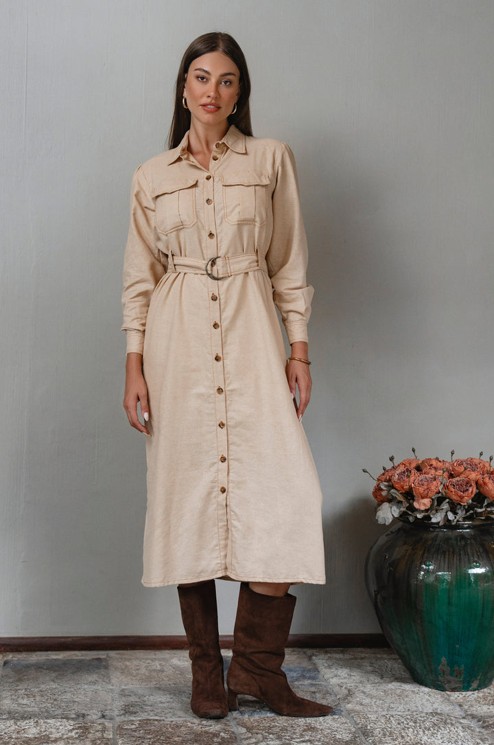Marcelle Belted Linen Shirt Dress