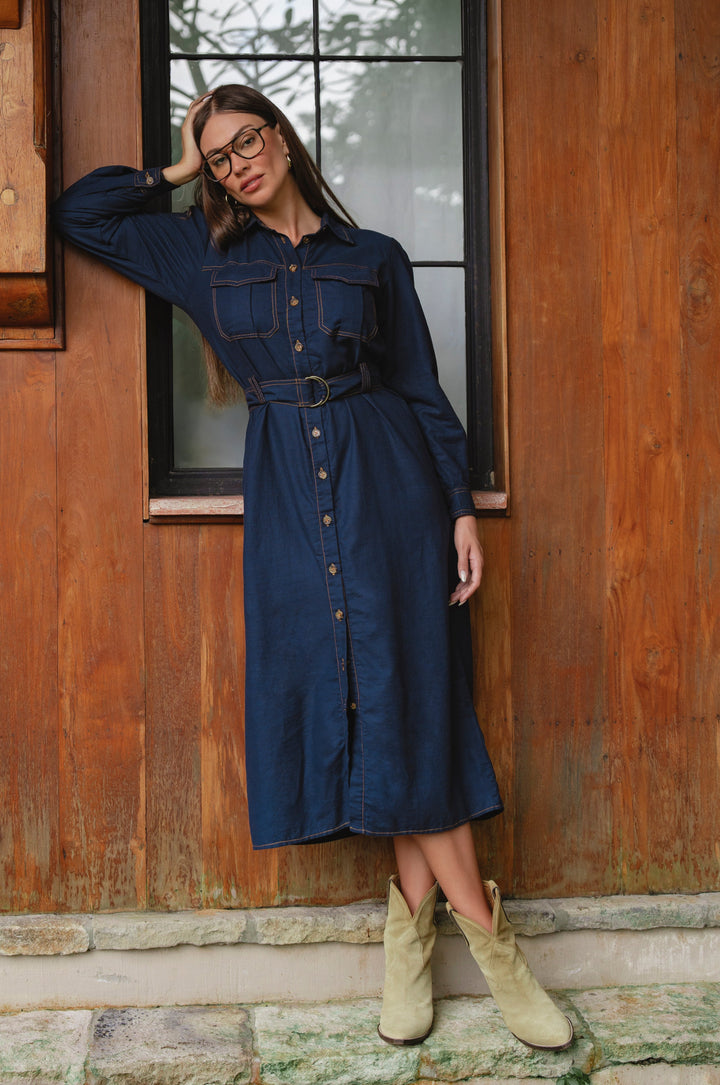 Marcelle Belted Linen Shirt Dress