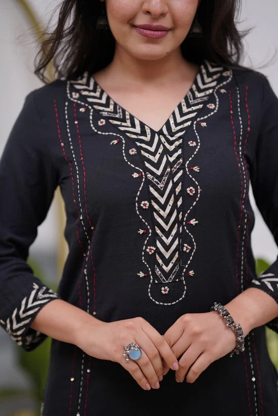 Elegant Black Printed Kurta Set with Dupatta