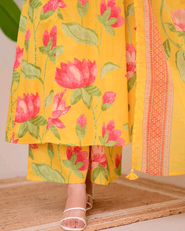 Floral Printed Kurta Set with Palazzo &amp; Dupatta