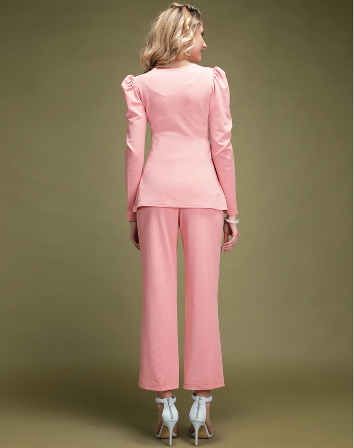 Women Pink Solid Co-ords Set | Back to Work