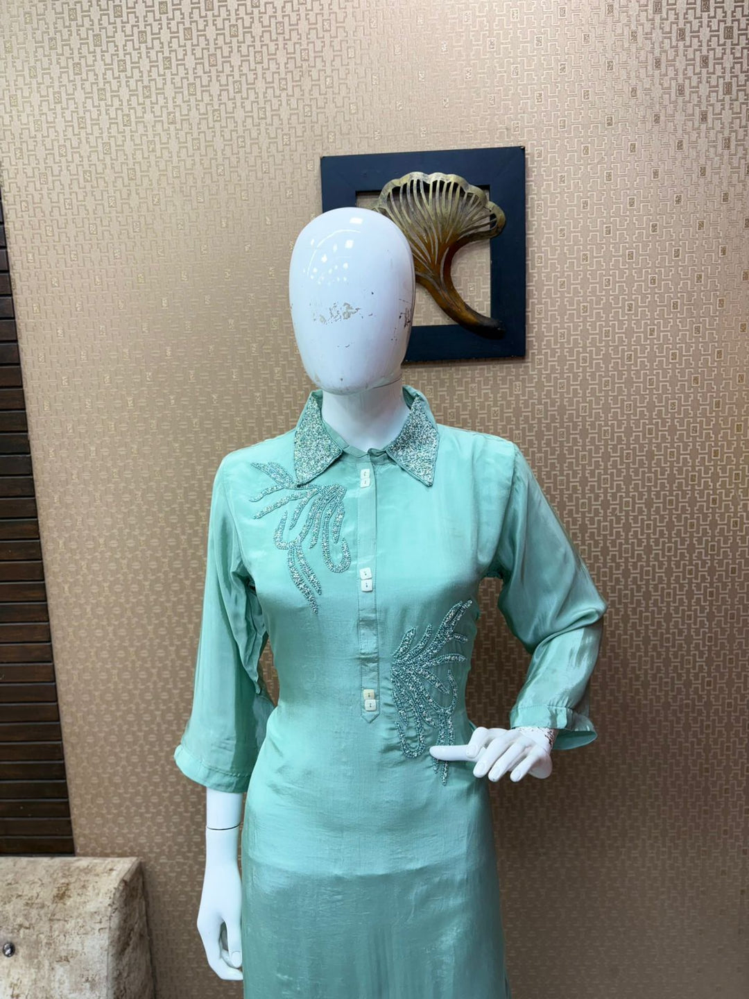 Sakhi Sky Blue Self Embroidery Ethnic Coord Set