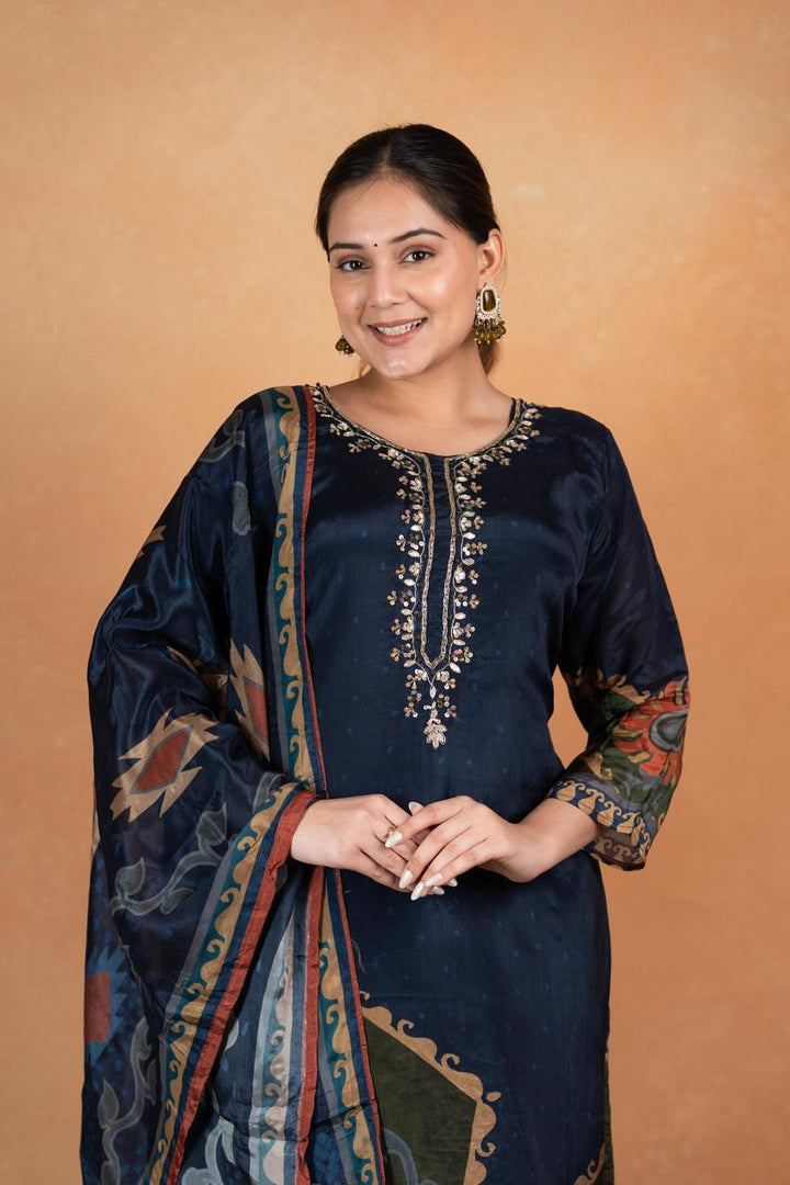 Pure Natural Crepe Digital Handwork Stitched Kurta Set