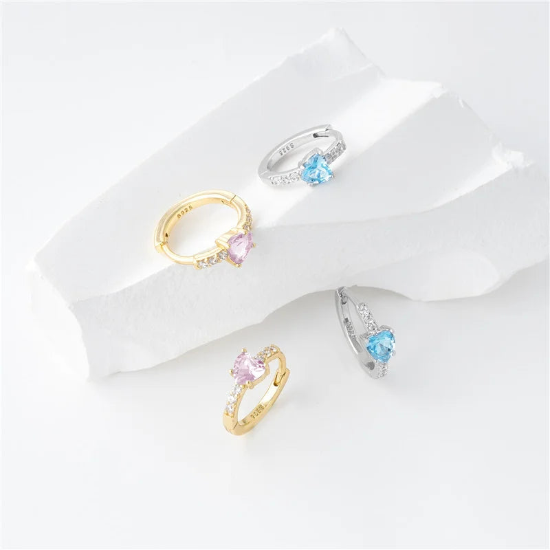 925 Silver Ear Buckle Heart Zircon Design Electroplated 14K Gold Silver Cross-Border Earrings Jewelry