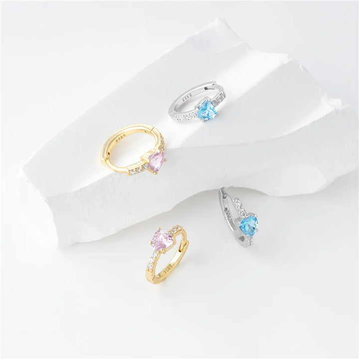 925 Silver Ear Buckle Heart Zircon Design Electroplated 14K Gold Silver Cross-Border Earrings Jewelry