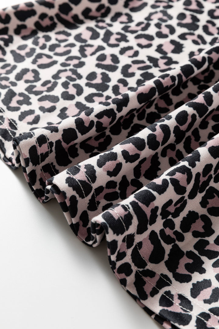 Khaki Leopard Print Half Zip up Blouse