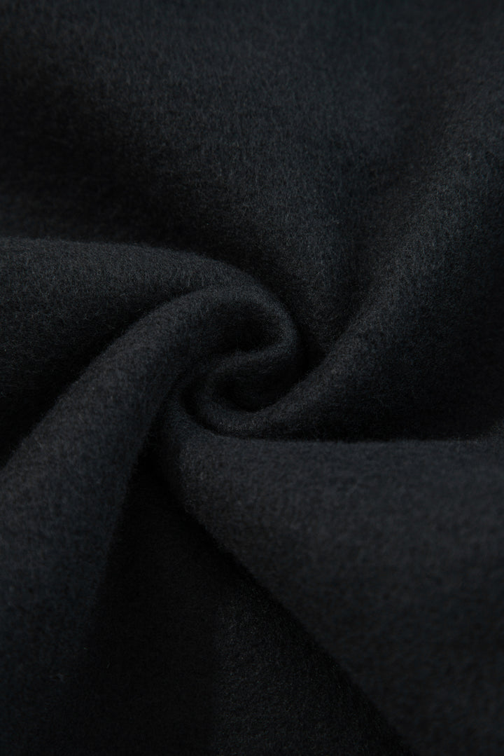 Black Fleece Lined Leopard Drawstring Elastic Waist Solid Pants