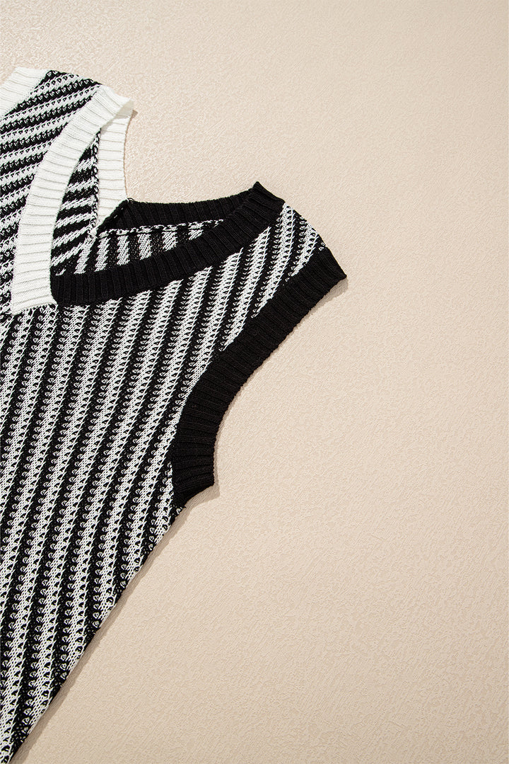 Black Contrast Chevron Knit V Neck Sweater Vest