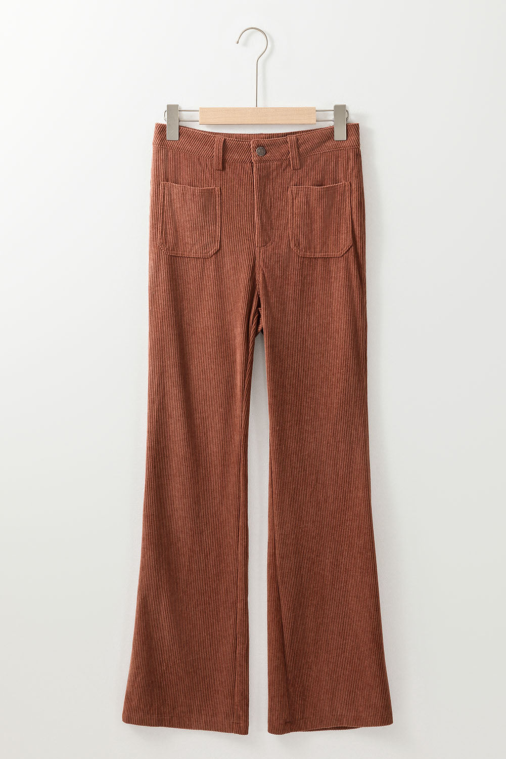 Brown High Waist Square Pockets Corduroy Pants | Women