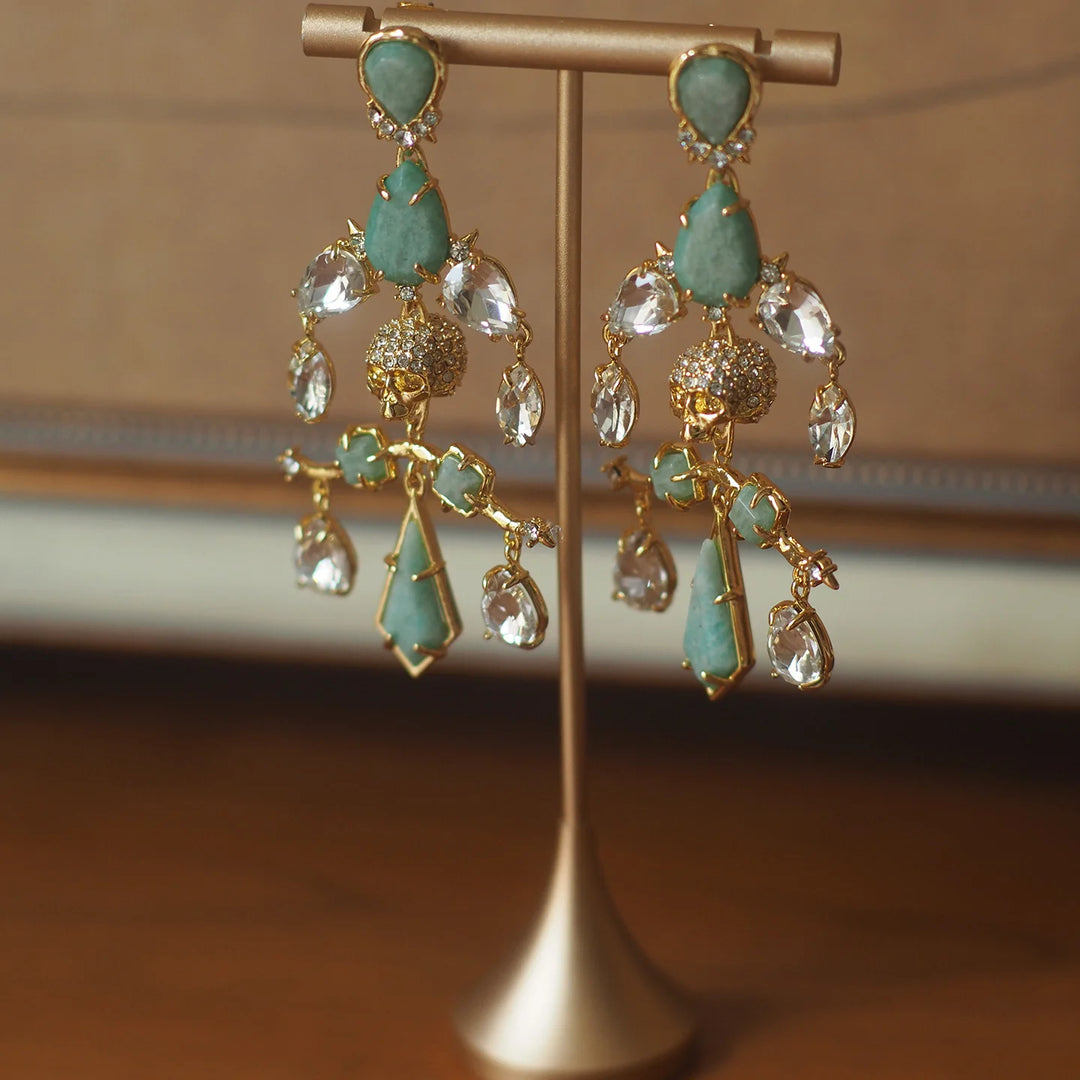 Vintage European and American Style Amazonite Retro Heavy Craftsmanship Skull Designer Alexis Bittar Earrings