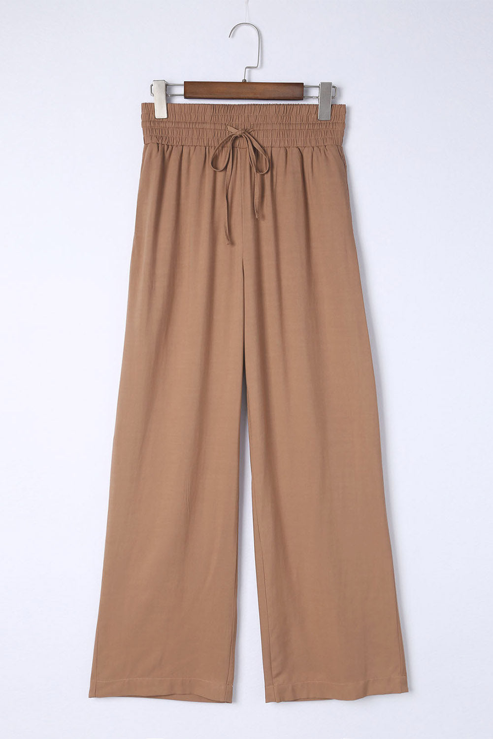 Brown Drawstring Elastic Waist Casual Wide Leg Pants | Women