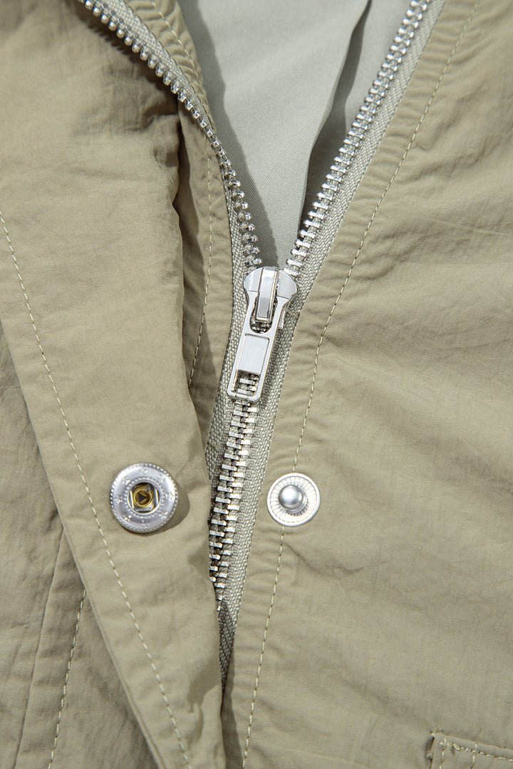 Laurel Green Zipped Pocket Cropped Hooded Utility Jacket